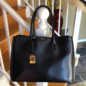 Lauren Ralph Lauren black leather tote handbag